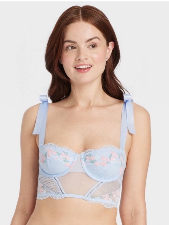 Auden Other - Auden Garden Party Lingerie Corset Longline Floral Sheer Bra Satin Straps NEW